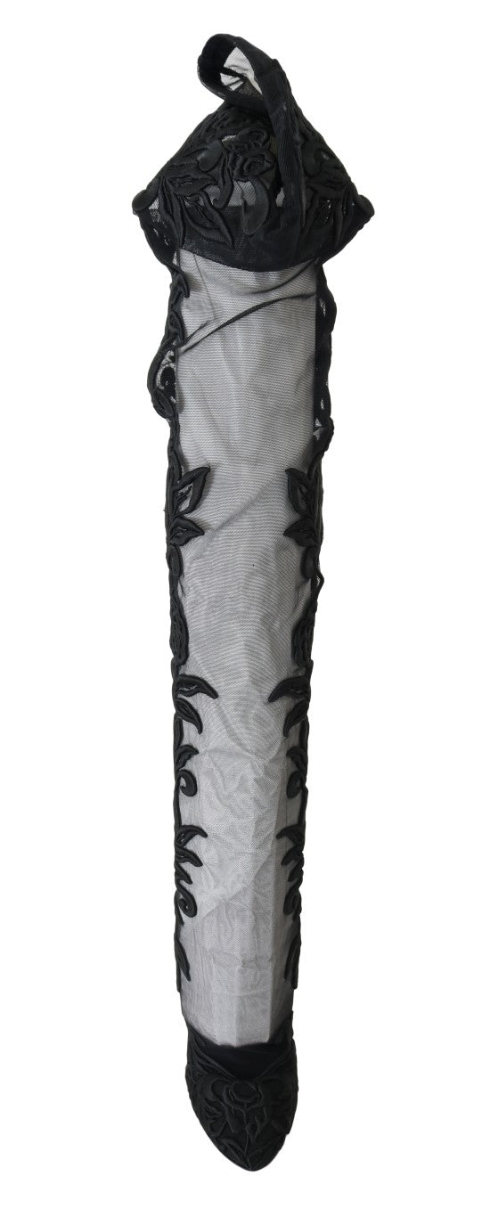 Dolce &amp; Gabbana – Schwarze Sockenstiefel mit Blumenstickerei
