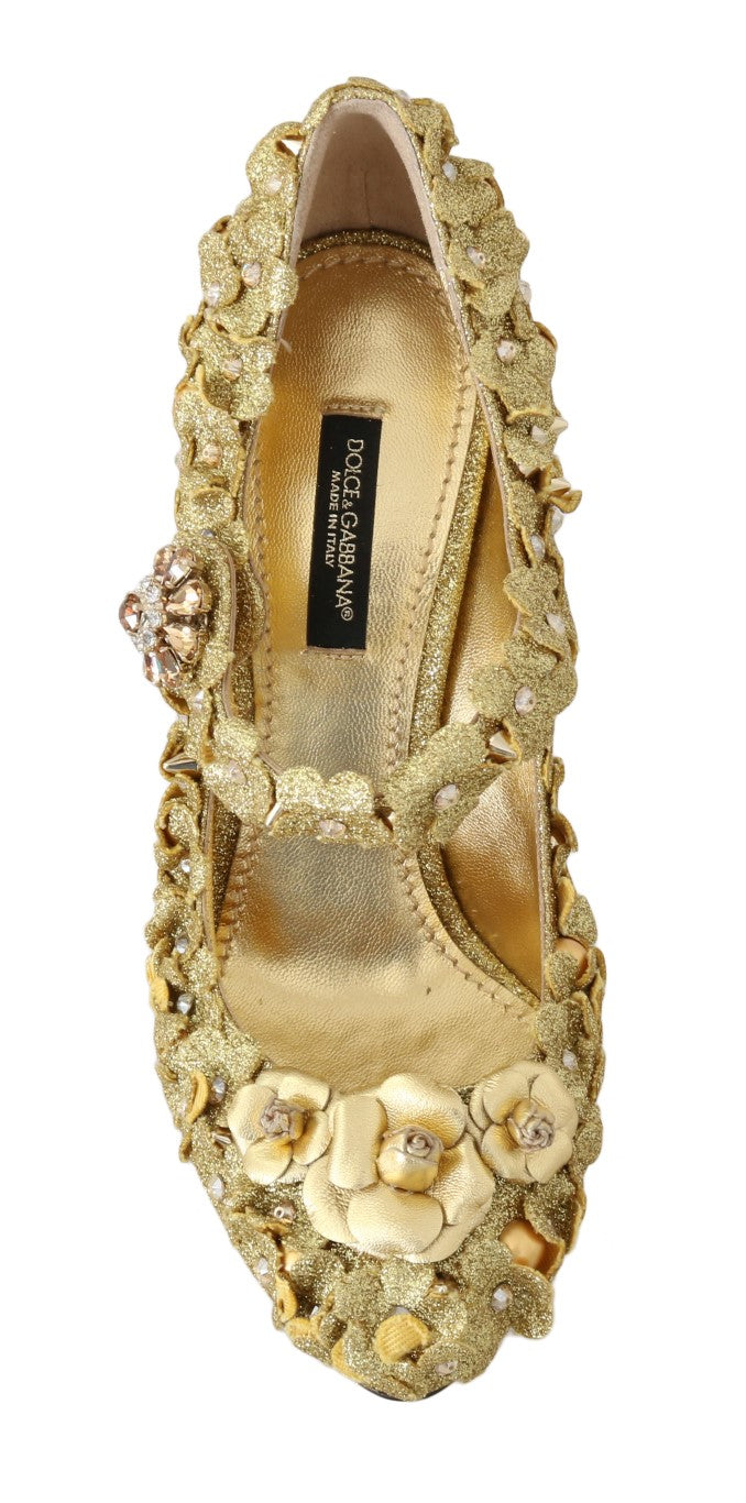 Dolce &amp; Gabbana – Mary-Janes-Pumps mit goldenem Blumenmuster und Kristallen