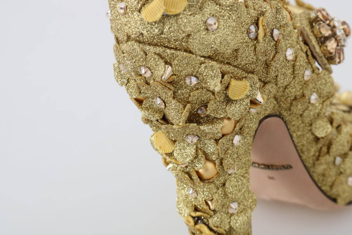 Dolce &amp; Gabbana – Mary-Janes-Pumps mit goldenem Blumenmuster und Kristallen