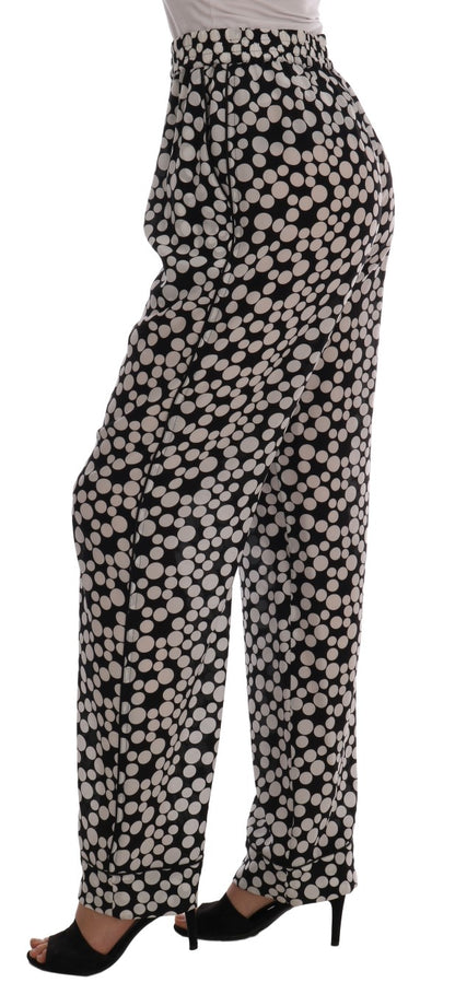 Dolce &amp; Gabbana – Seidenhose mit schwarzen und weißen Punkten