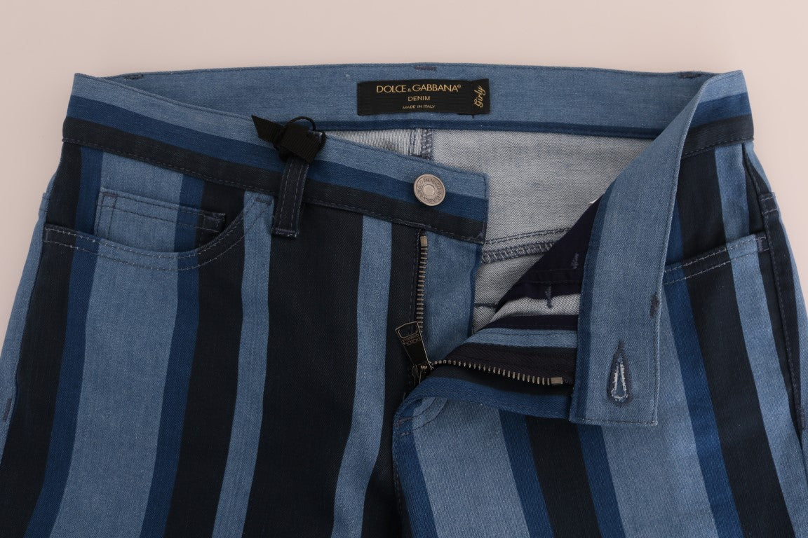 Dolce &amp; Gabbana Blaue GIRLY-Jeans aus gestreifter Baumwolle