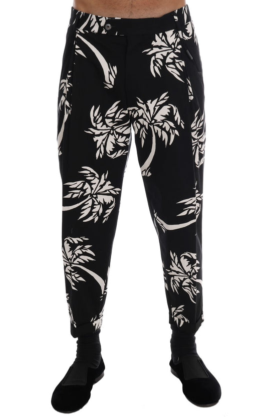 Dolce &amp; Gabbana Schwarze Stretchhose aus Baumwolle mit Baummotiv