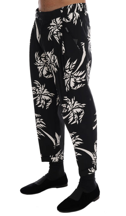 Dolce &amp; Gabbana Schwarze Stretchhose aus Baumwolle mit Baummotiv