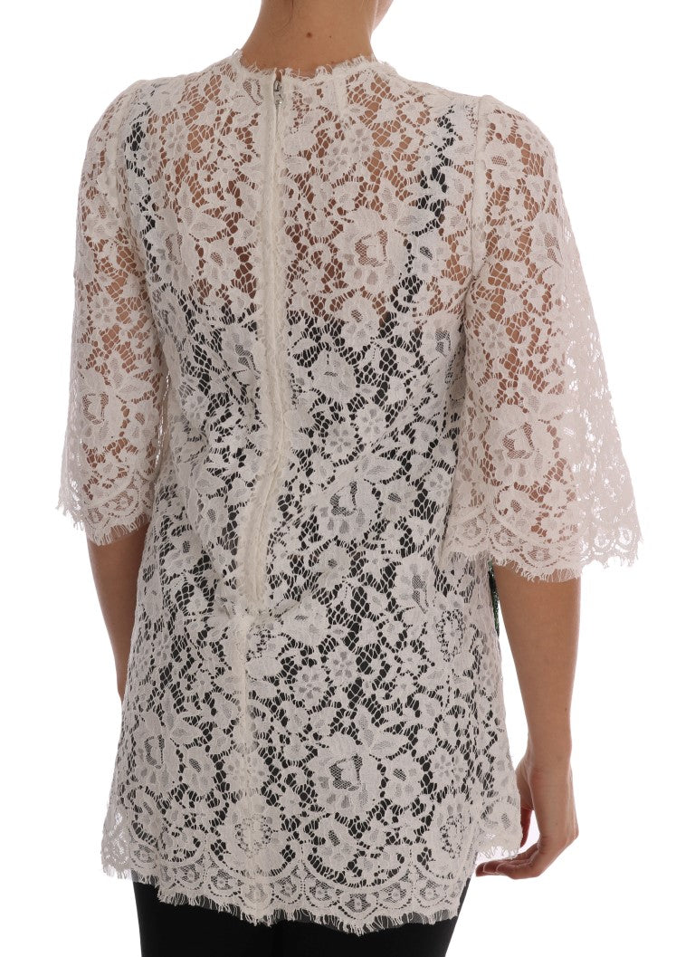 Dolce &amp; Gabbana – Weiße Spitzenbluse mit Kristallverzierung