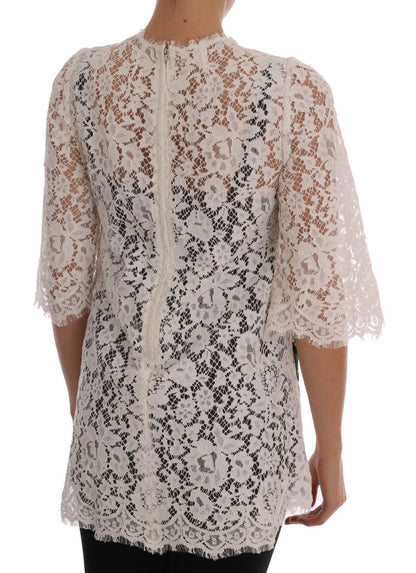 Dolce &amp; Gabbana – Weiße Spitzenbluse mit Kristallverzierung
