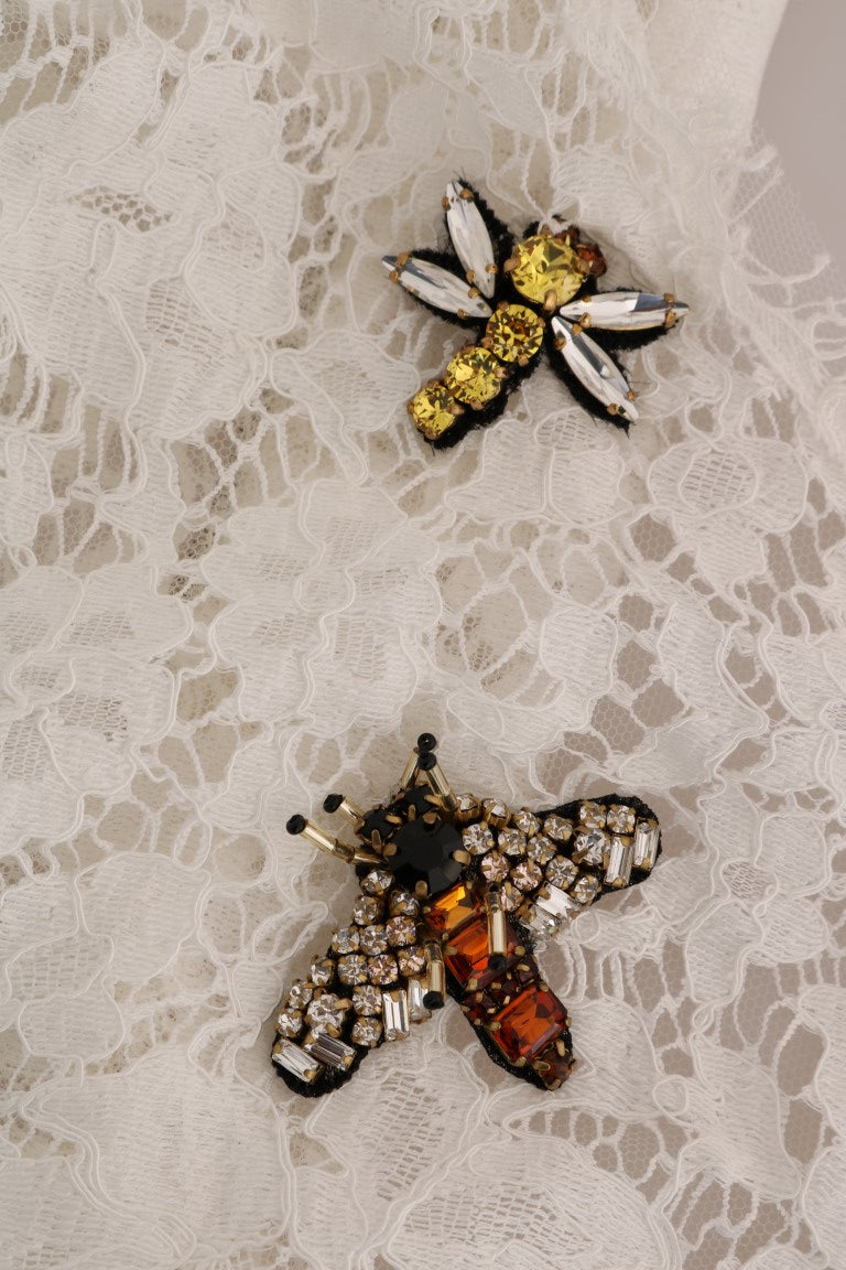 Dolce &amp; Gabbana – Weiße Spitzenbluse mit Kristallverzierung
