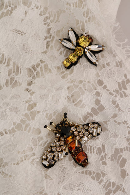 Dolce &amp; Gabbana – Weiße Spitzenbluse mit Kristallverzierung