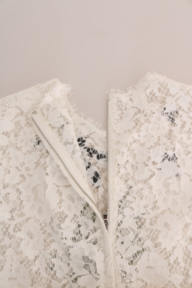 Dolce &amp; Gabbana – Weiße Spitzenbluse mit Kristallverzierung