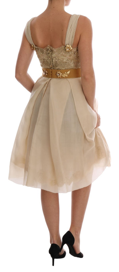 Dolce &amp; Gabbana – Kleid aus goldener Seide mit Kristallverzierung