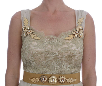 Dolce &amp; Gabbana – Kleid aus goldener Seide mit Kristallverzierung