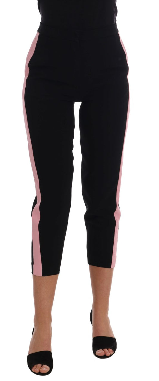 Dolce &amp; Gabbana – Schwarze Caprihose mit Stretch und rosa Streifen