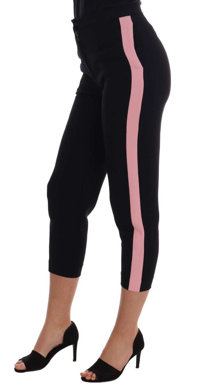 Dolce &amp; Gabbana – Schwarze Caprihose mit Stretch und rosa Streifen