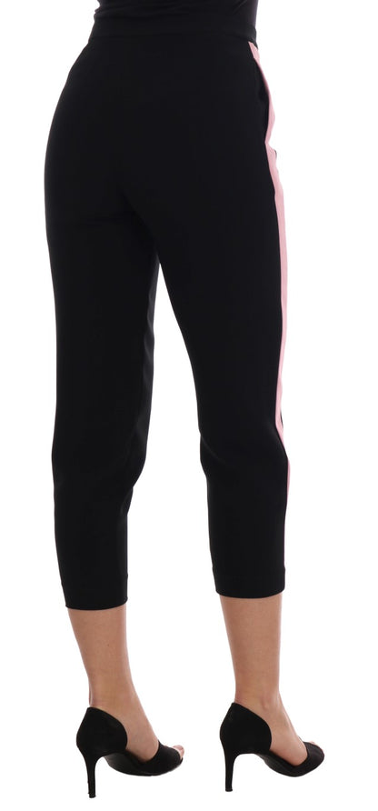 Dolce &amp; Gabbana – Schwarze Caprihose mit Stretch und rosa Streifen