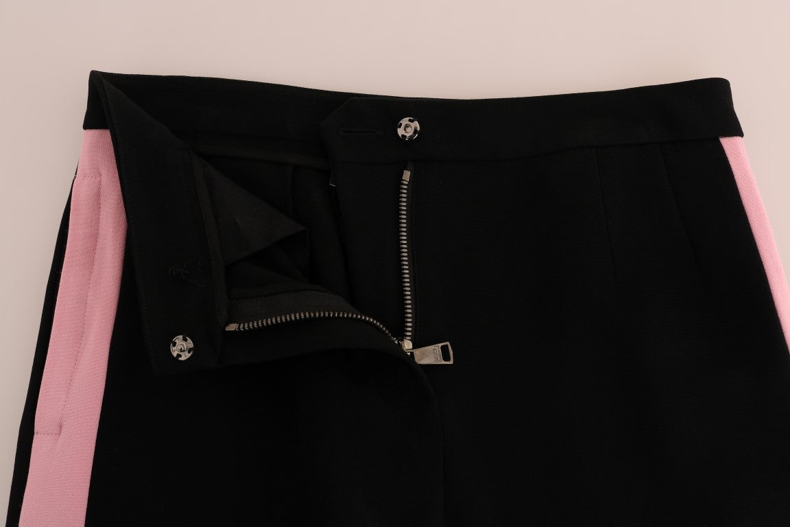 Dolce &amp; Gabbana – Schwarze Caprihose mit Stretch und rosa Streifen