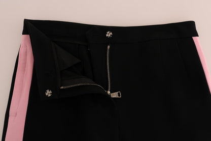 Dolce &amp; Gabbana – Schwarze Caprihose mit Stretch und rosa Streifen