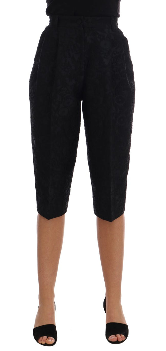 Dolce &amp; Gabbana Capri-Shorts mit hoher Taille aus schwarzem Brokat