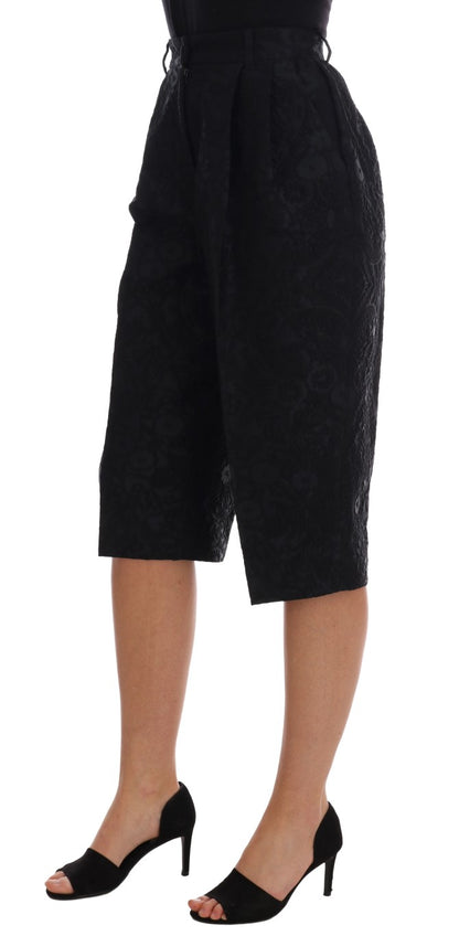 Dolce &amp; Gabbana Capri-Shorts mit hoher Taille aus schwarzem Brokat