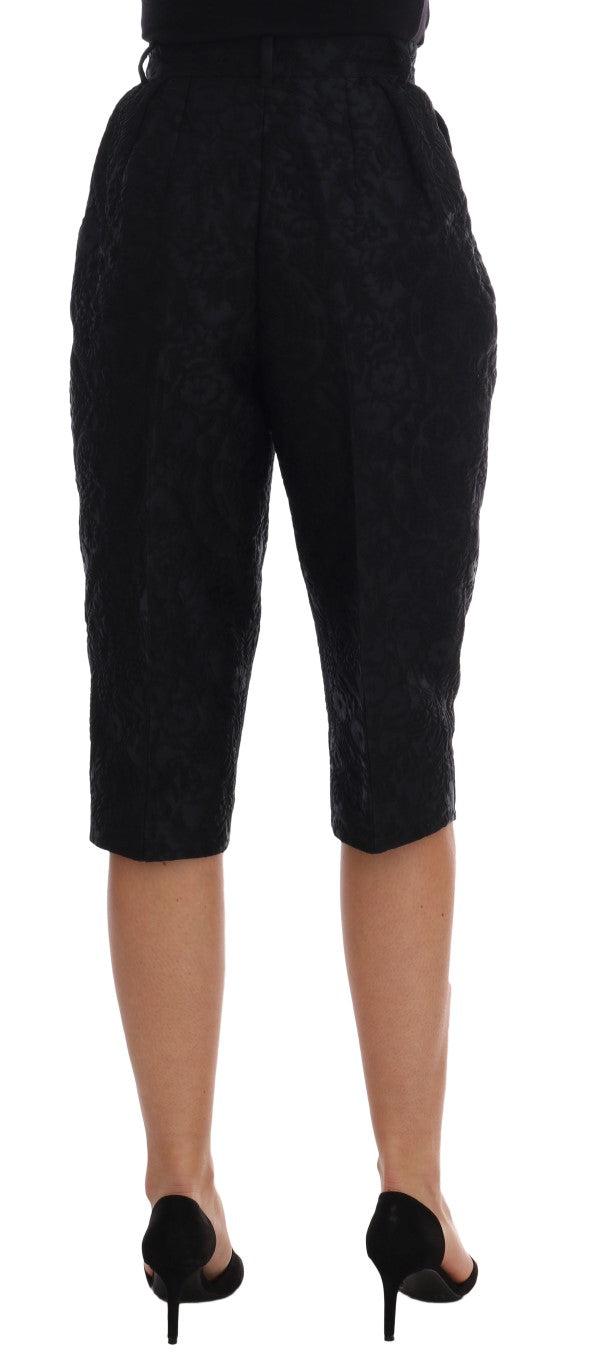 Dolce &amp; Gabbana Capri-Shorts mit hoher Taille aus schwarzem Brokat