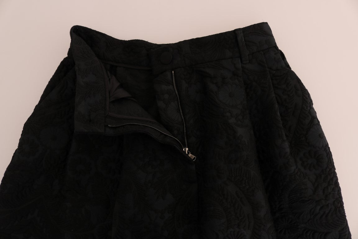 Dolce &amp; Gabbana Capri-Shorts mit hoher Taille aus schwarzem Brokat