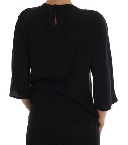 Dolce &amp; Gabbana Schwarze Seidenbluse mit Märchen-Top und Kristallen