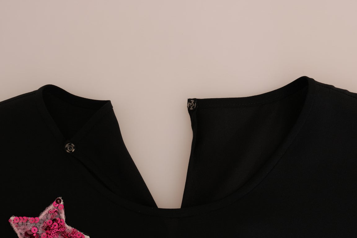 Dolce &amp; Gabbana Schwarze Seidenbluse mit Märchen-Top und Kristallen