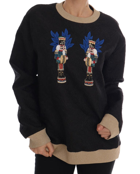 Dolce &amp; Gabbana Schwarzer Märchen-Brokat-Pullover mit Reißverschluss