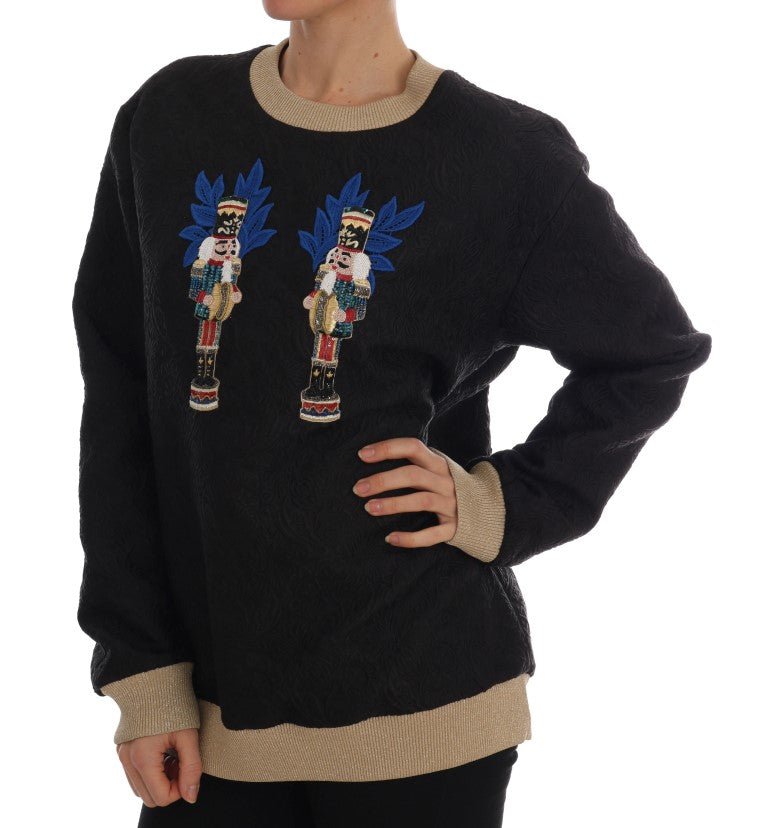 Dolce &amp; Gabbana Schwarzer Märchen-Brokat-Pullover mit Reißverschluss