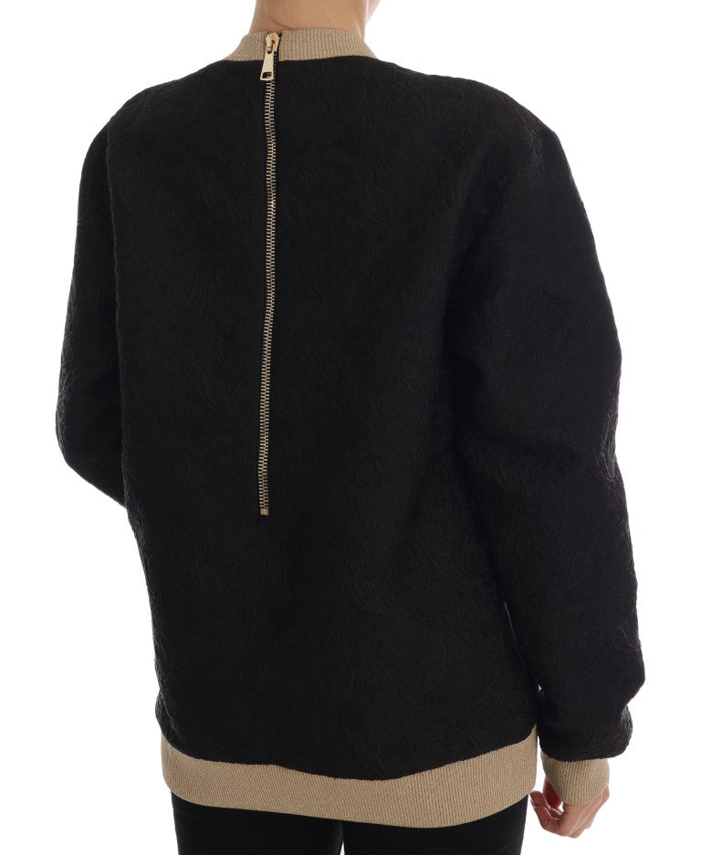 Dolce &amp; Gabbana Schwarzer Märchen-Brokat-Pullover mit Reißverschluss