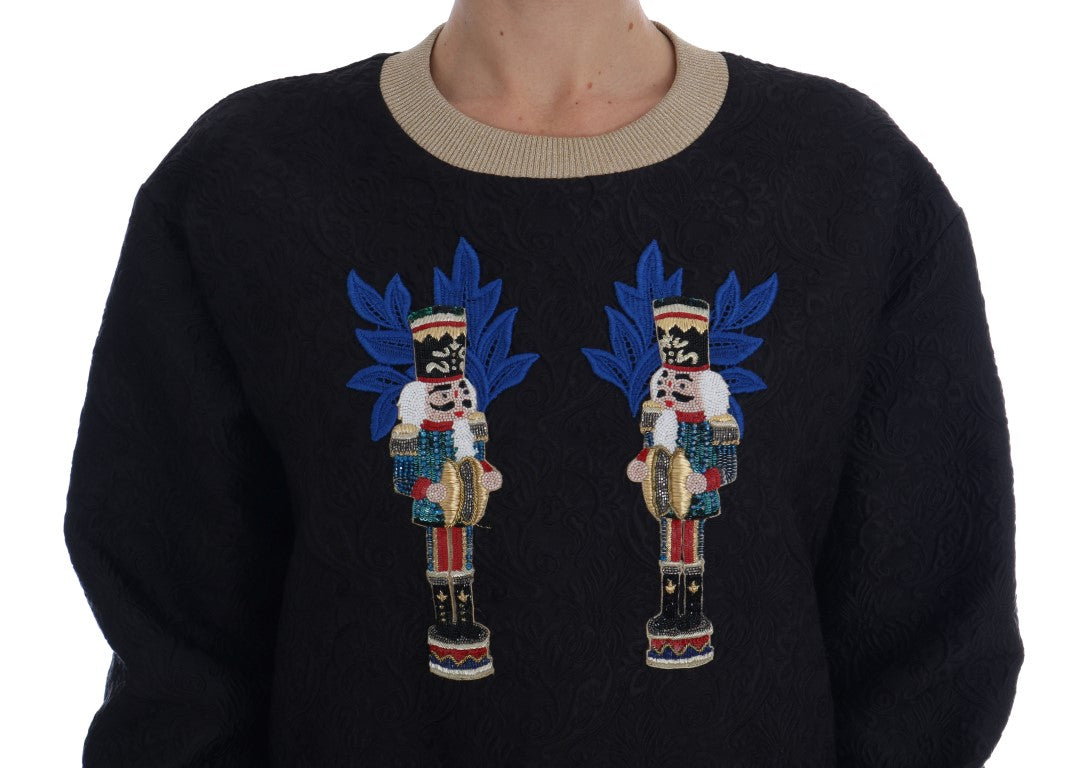 Dolce &amp; Gabbana Schwarzer Märchen-Brokat-Pullover mit Reißverschluss
