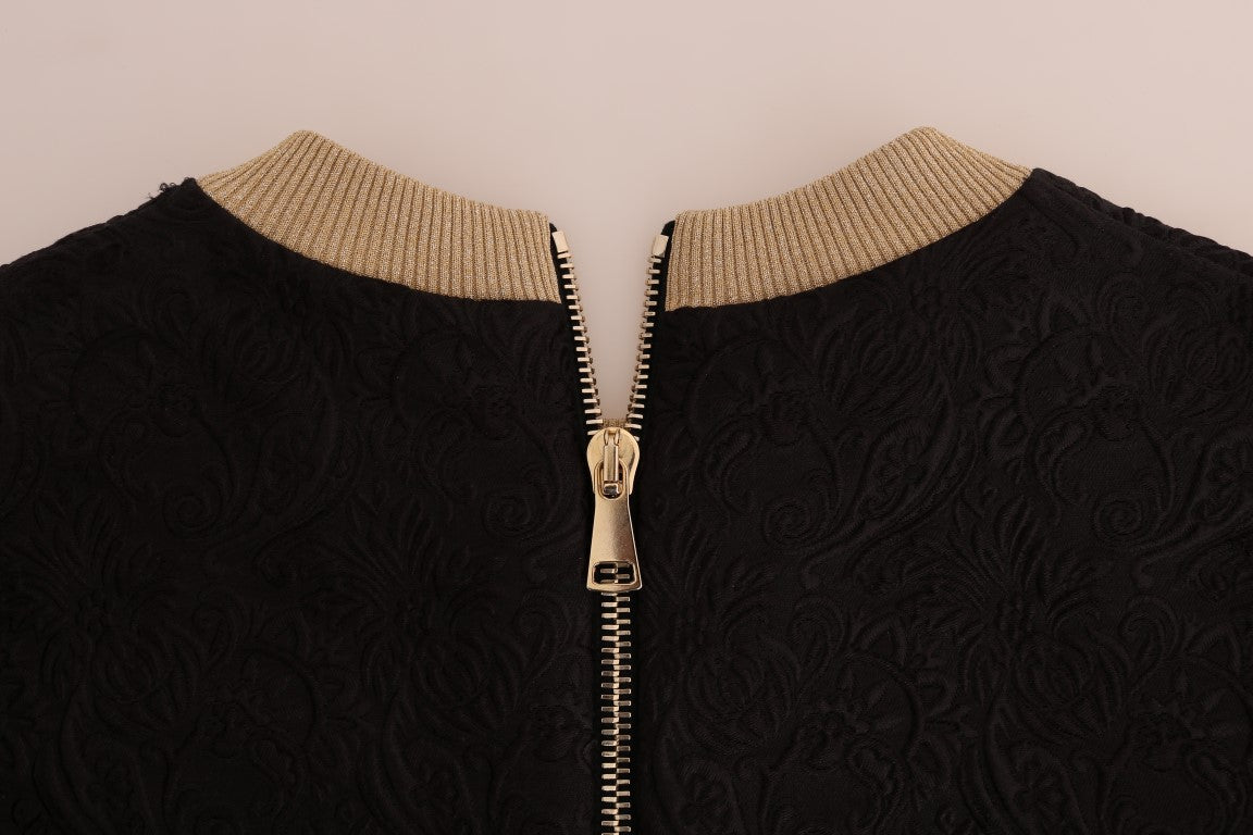 Dolce &amp; Gabbana Schwarzer Märchen-Brokat-Pullover mit Reißverschluss