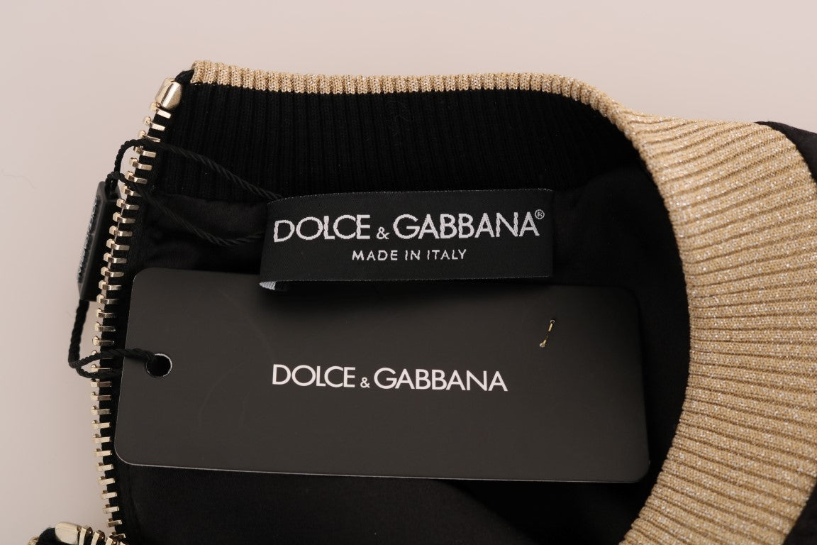 Dolce &amp; Gabbana Schwarzer Märchen-Brokat-Pullover mit Reißverschluss