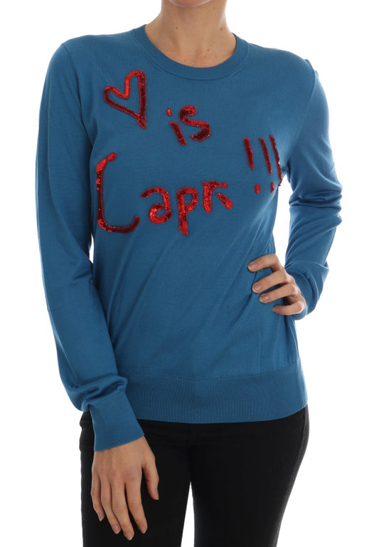 Dolce &amp; Gabbana Blauer Pullover aus Seide „Love is“