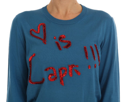 Dolce &amp; Gabbana Blauer Pullover aus Seide „Love is“