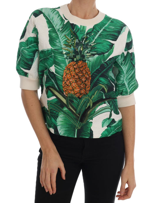 Dolce &amp; Gabbana – Pullover mit Rundhalsausschnitt und Pailletten in Ananas- und Bananenform