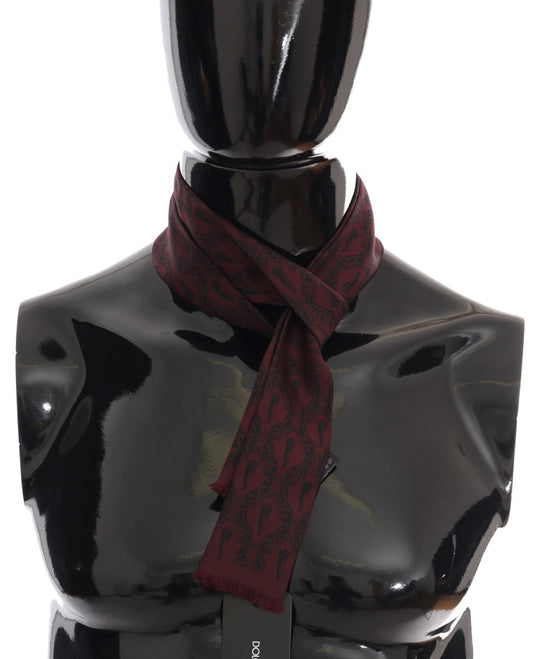 Dolce &amp; Gabbana Bordeaux Seidenschal mit Krone und Chili