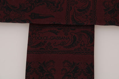 Dolce &amp; Gabbana Bordeaux Seidenschal mit Krone und Chili