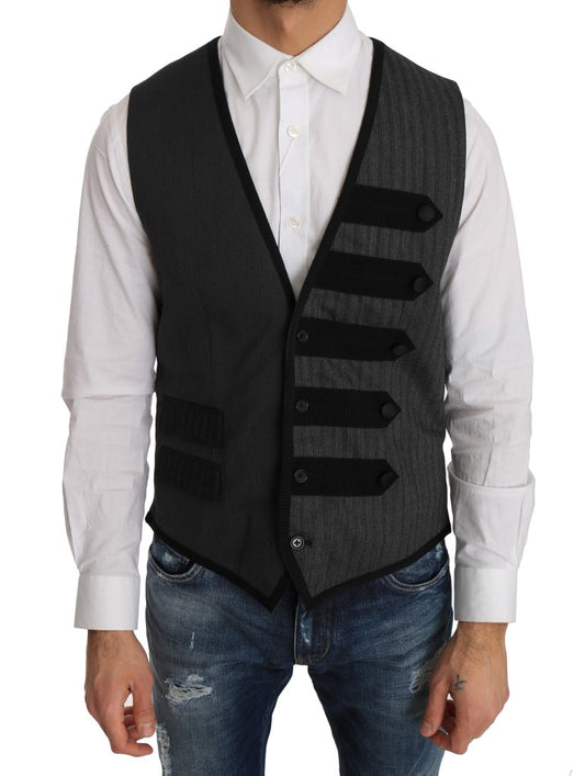 Dolce &amp; Gabbana – Schmaler Cardigan aus grauer Wolle mit Muster