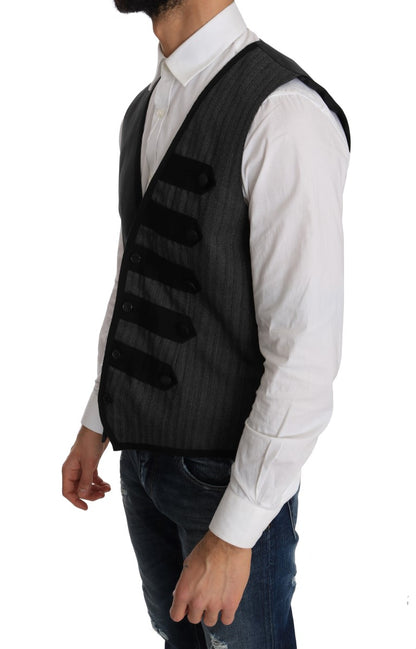 Dolce &amp; Gabbana – Schmaler Cardigan aus grauer Wolle mit Muster