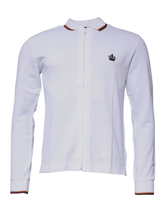 Dolce &amp; Gabbana White Crown Men Full Zip Sweatshirt Sweater