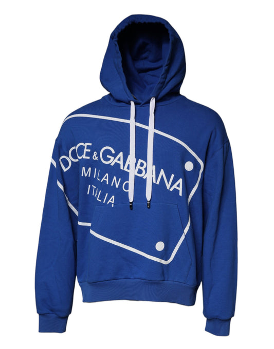 Dolce &amp; Gabbana Blue Logo Print Hooded Sweatshirt Sweater