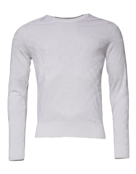 Dolce &amp; Gabbana White Silk Crew Neck Men Pullover Sweater