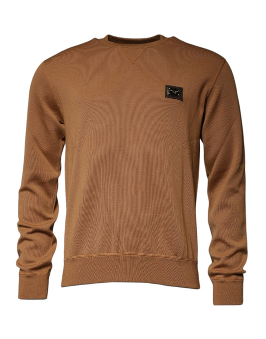 Dolce &amp; Gabbana – Brauner Pullover mit Rundhalsausschnitt und Logo-Plakette