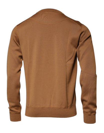 Dolce &amp; Gabbana Brown Logo Plaque Crew Neck Pullover Sweater