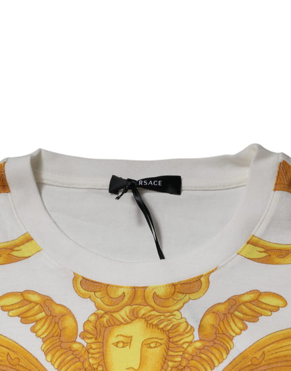 Versace – Weißes Baumwoll-T-Shirt mit Rundhalsausschnitt und Medusa-Print