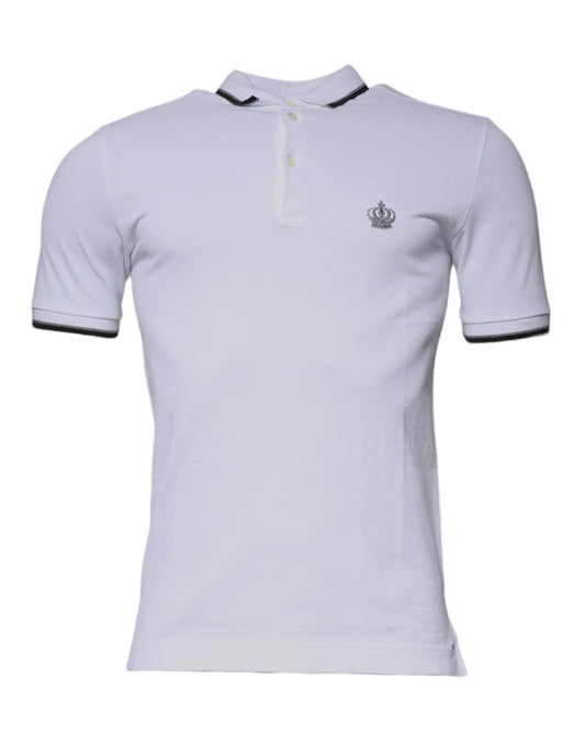 Dolce &amp; Gabbana White Cotton Crown Collared Polo T-shirt