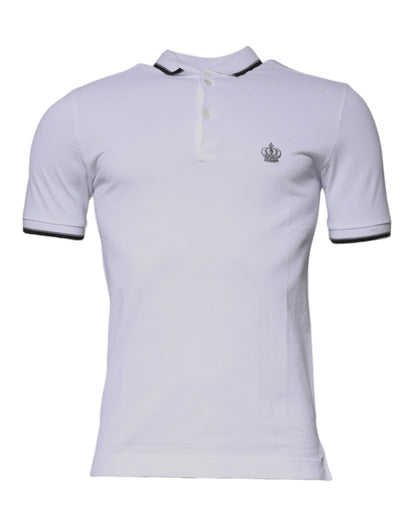 Dolce &amp; Gabbana White Cotton Crown Collared Polo T-shirt
