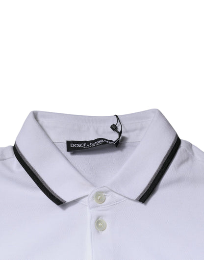 Dolce &amp; Gabbana White Cotton Crown Collared Polo T-shirt