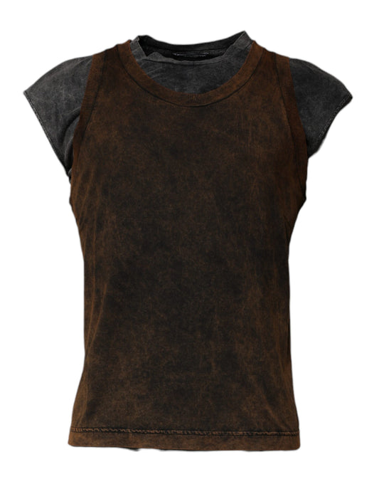 Dolce &amp; Gabbana Brown Cotton Round Neck Sleeveless T-shirt