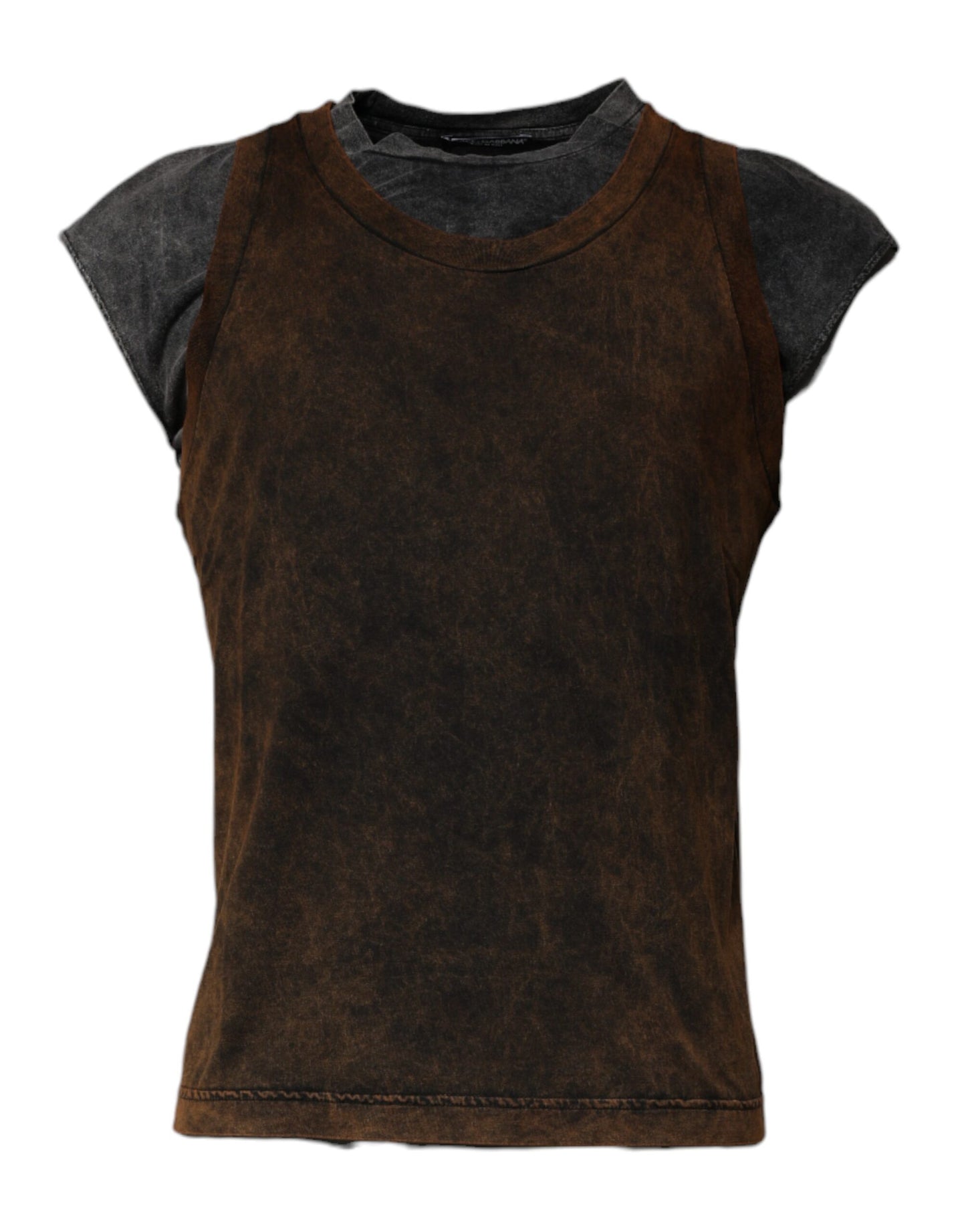 Dolce &amp; Gabbana Brown Cotton Round Neck Sleeveless T-shirt