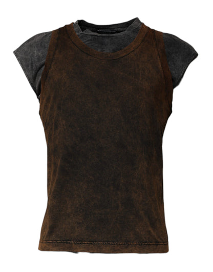 Dolce &amp; Gabbana Brown Cotton Round Neck Sleeveless T-shirt